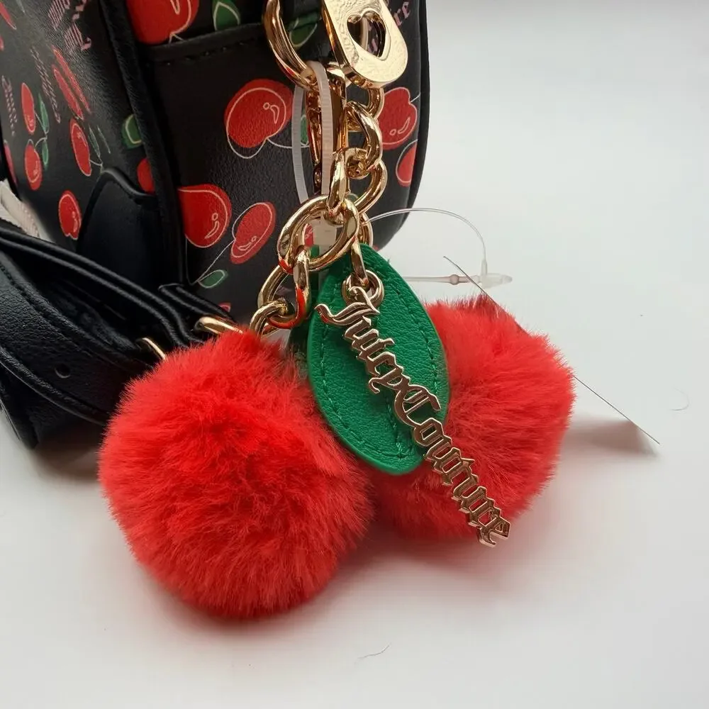 Juicy Couture Cherry Crossbody Bag NWT Black Cherry Print Gold Chain Pom Charm